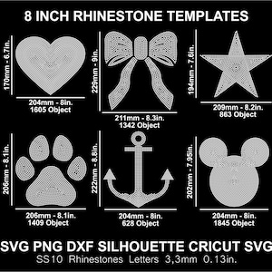 Rhinestone Bundle 6 Templates Bow Paw Star Heart Anchor Silhouette Cricut Svg Dxf Png Cut Template Download Cutting Digital File SS10