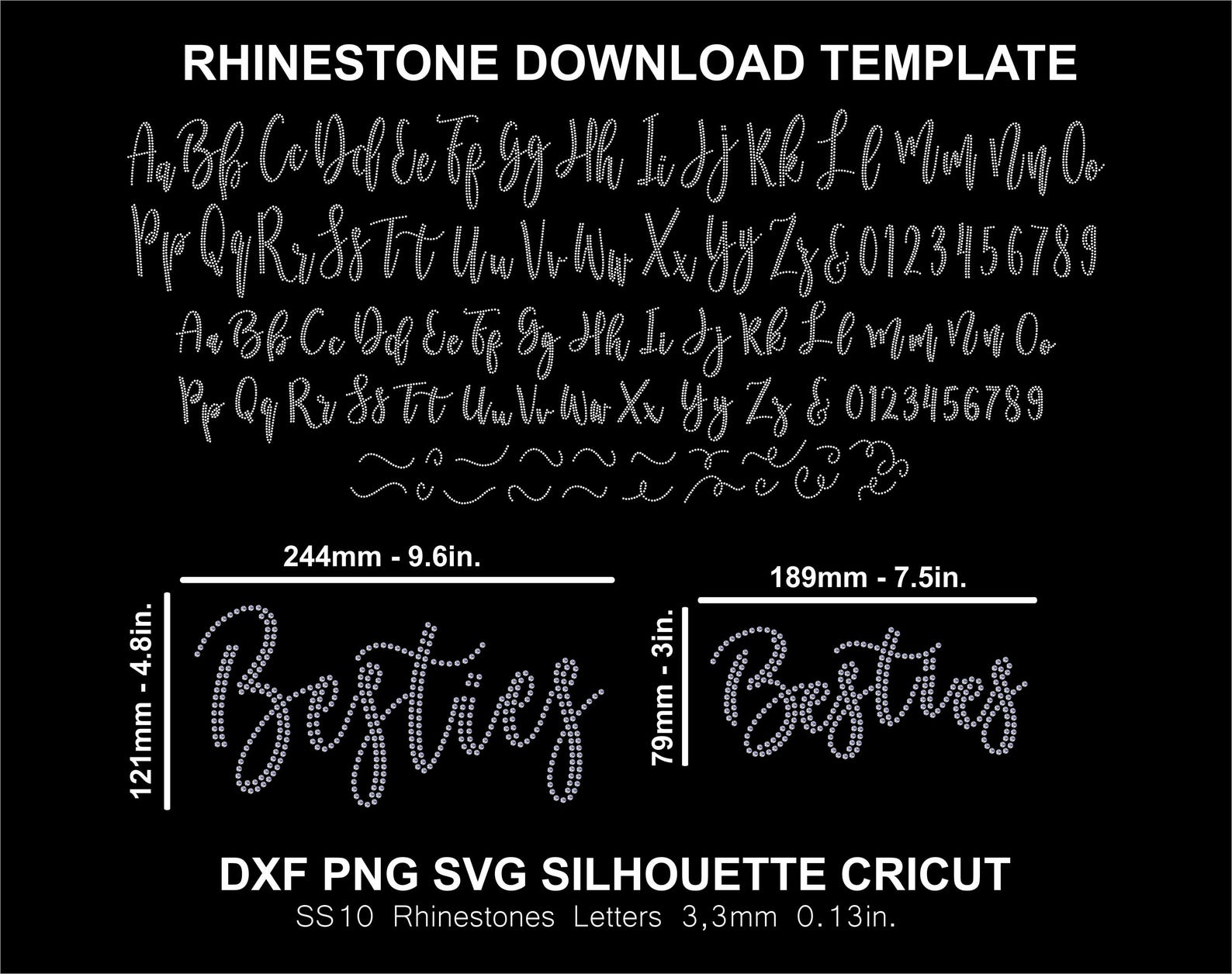 Rhinestone Template Font Letters Alphabet Cursive Handwrite Besties ...