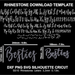 Modèle avec strass police lettres cursives écriture manuscrite Besties Silhouette Cricut modèle Svg téléchargement coupe fichier numérique polices SS10