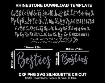 Rhinestone Template Font Letters Alphabet Cursive Handwrite Besties Silhouette Cricut Svg Template Download Cutting Digital File SS10 Font