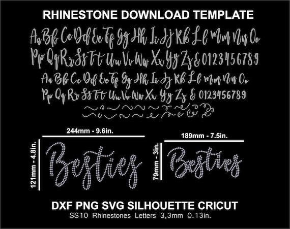 Rhinestone Template Font Letters Alphabet Cursive Handwrite Besties Silhouette Cricut Svg Template Download Cutting Digital File SS10 Font