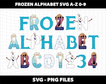Frozen Alphabet Number Font Letters Cliparts Svg - Png Sublimation Template Download Digital File Elsa Anna Olaf