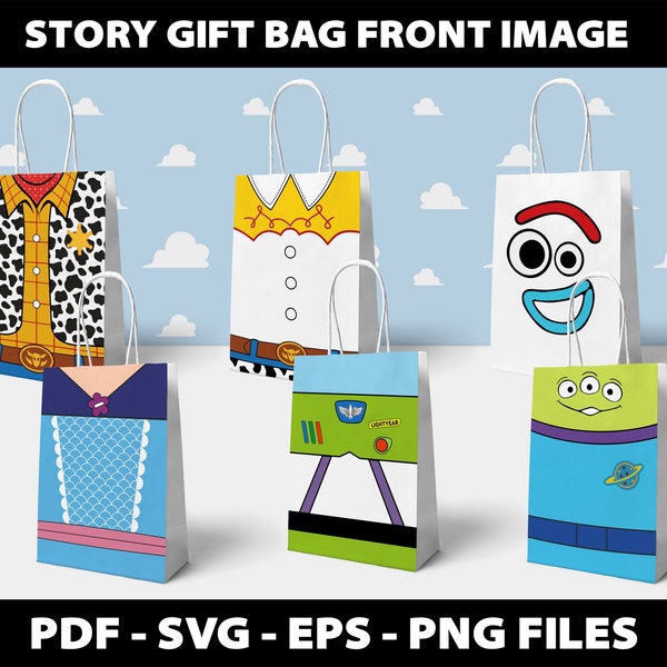 Toy Story Favor Bag Imagen frontal Svg Bolsa de regalo Ideas de fiesta de cumpleaños Diseño de sublimación Svg Descargar archivo digital TOY STORY