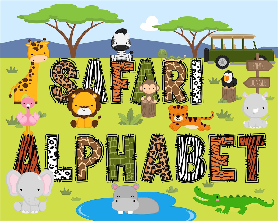 Animal Safari Font Alphabet Letters Sublimation Doodle Design Font ...
