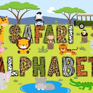 Animal Safari Fonte Alfabeto Letras e Cliparts Sublimação Doodle Design Fonte Modelo Download Corte Arquivo Digital