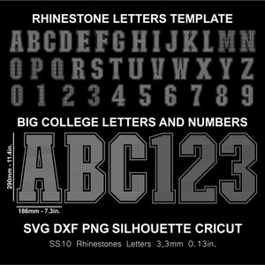 Rhinestone Big Letters Numbers Sports Athletic College Template Silhouette Cricut Svg Cdr Dxf Cut Download Cutting Pattern Digital File SS10
