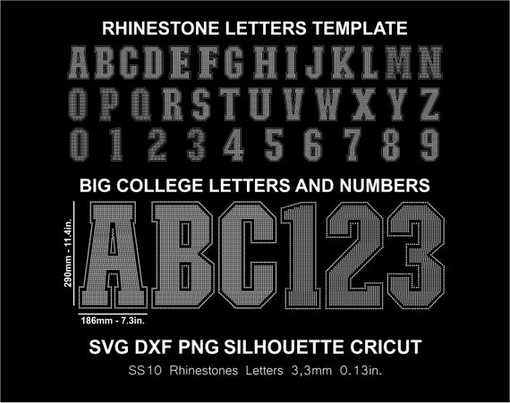 Rhinestone Big Letters Numbers Sports Athletic College Template Silhouette  Cricut Svg Cdr Dxf Cut Download Cutting Pattern Digital File SS10 