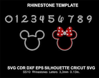 Rhinestone Mickey Minnie Birthday Number 0 1 2 3 4 5 6 7 8 9 Silhouette Cricut Svg Rhinestone Template Download Cutting Digital File SS10