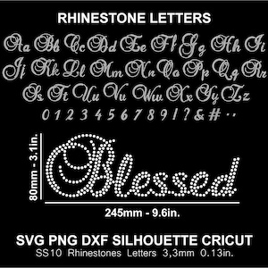 Letras con fuente de diamantes de imitación, alfabeto cursivo bendecido, fuente para novia, silueta, Cricut, plantilla SVG, descarga digital, fuente SS10