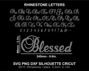 Rhinestone Font Letters Alphabet Blessed Cursive Handwrite Wedding Bride Font Silhouette Cricut Svg Template Download Digital File SS10 Font
