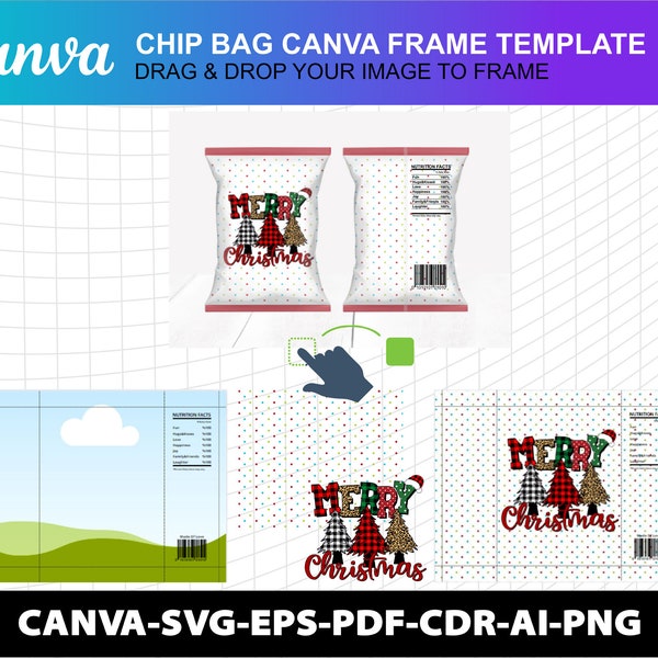 Chip Bag Blank Canva Frame Template svg pdf png Design 11x8 inc Photo Fill Editable Download Digital File