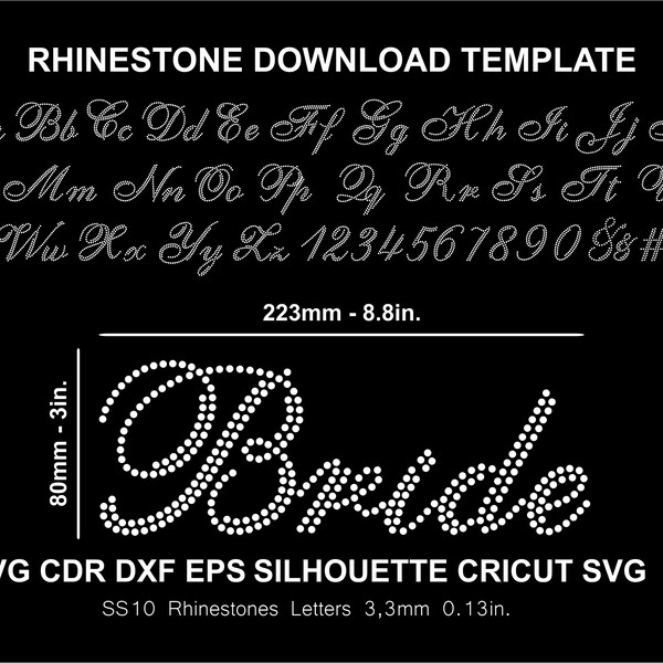 Letras de fuente de pedrería alfabeto cursiva escritura a mano boda novia fuente silueta Cricut plantilla descargar archivo digital de corte SS10 fuente