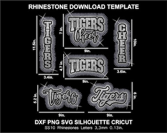 Plantilla de vinilo termoadhesivo y diamantes de imitación de los Tigres, silueta de mascota del equipo, archivo digital para Cricut SVG, descarga de archivo SS10, camiseta de fútbol americano DTF Detroit