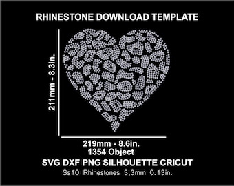 Plantillas SVG de corazón de leopardo con diamantes de imitación para Silhouette Cricut, SVG, DXF, PNG. Descarga de plantilla de corte digital SS10