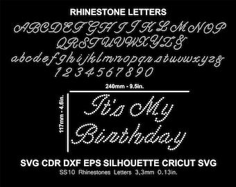Strass Buchstaben Schriftart Alphabet Ich bin mein Geburtstag Single Line Silhouette Cricut geschnitten Datei Cricut Schneidevorlage Download Digitale Datei SS10 Schriftart