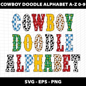 Cowboy Doodle Alphabet Western Alphabet Letters Font Svg Bundle Cowboy Western Farm Font Svg Design Baixar arquivo digital COWBOY FONT