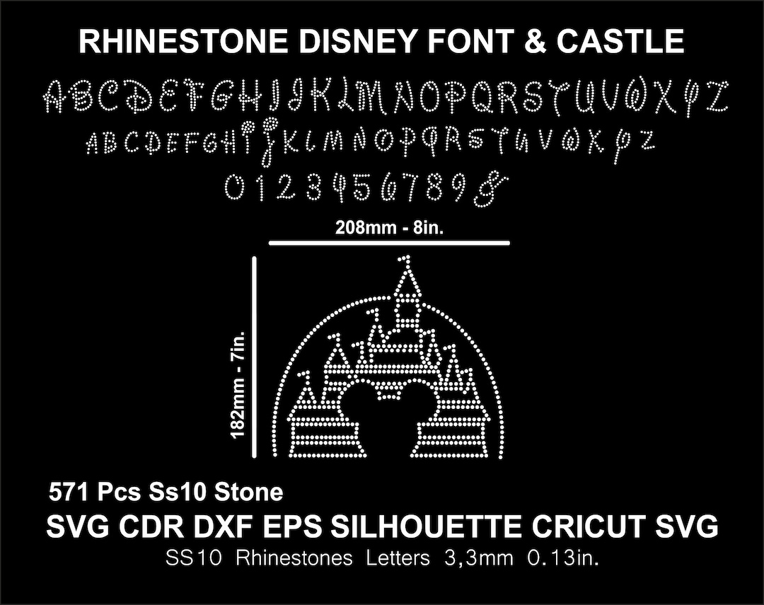 Mickey Rhinestone Font Rhinestone Letters Font Alphabet Mickey Mouse Castle Chateau Silhouette ...