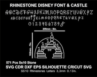 Rhinestone Letters Font Alphabet Mickey Mouse Castle Chateau Silhouette Cricut Svg Dxf Shirt Template Download Cutting Digital File SS10