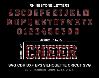 Strass lettertype Letters Cheer College Sports 2 kleuren alfabet Strass lettertype Silhouette Cameo Cricut Svg Cut digitaal bestand SS10 Strass