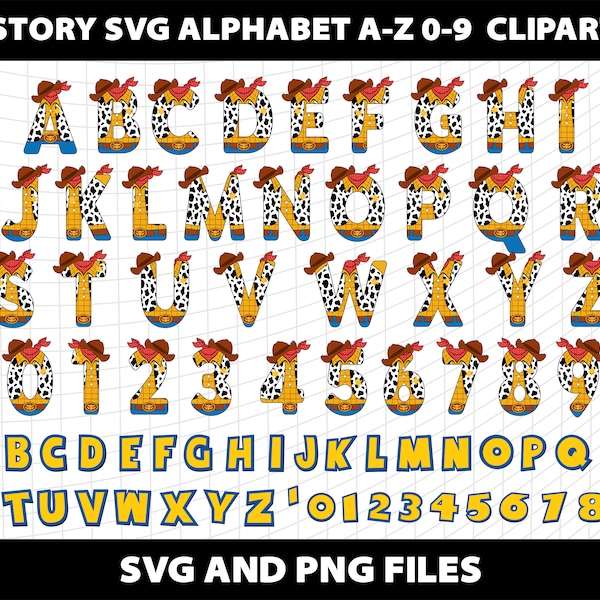 Cumpleaños Toy Story Woody Nombre personalizado Alfabeto Número Fuente Toy Story Woody Png Cumpleaños Archivo digital