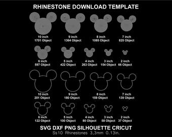 Modelo de pacote de strass Mickey Silhouette Cricut Cameo Cut Svg Png Modelo de strass para download Arquivo digital SS10
