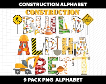 Construction Doodle Letters Alphabet Clipart Png Build Sublimation Boy Birthday Party Design Download Digital File Printable Template