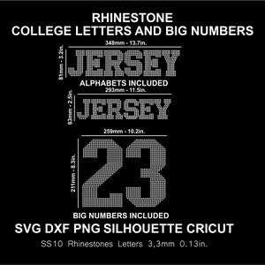 Rhinestone Font Big Number Letters Alphabet Jersey College Sports Font Silhouette Cricut Svg Png Cutting Template Download Digital File SS10