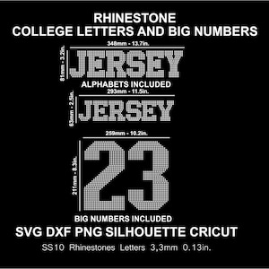 Font con strass, lettere dell'alfabeto con numeri grandi, font sportivi universitari, silhouette, modello di taglio Cricut Svg Png, download del file digitale SS10