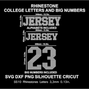 Rhinestone Font Big Number Letters Alphabet Jersey College Sports Font Silhouette Cricut Svg Png Cutting Template Download Digital File SS10