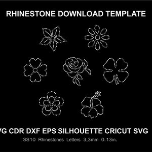 Rhinestone 7 Flower Templates Silhouette Cricut Svg Cut Template Download Cutting Digital File SS10 Font