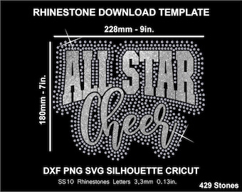 All Star Cheer Rhinestone and Htv Vinyl Template Silhouette Cricut Svg Png Dxf Cutting Download Digital File SS10 DTF & HTV Cheer All Star