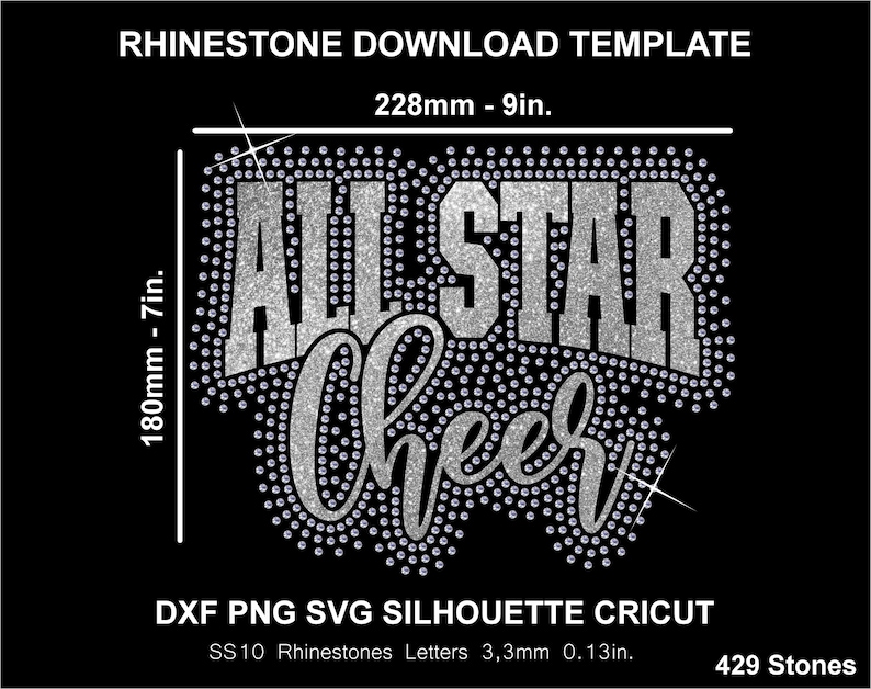 All Star Cheer Rhinestone and Htv Vinyl Template Silhouette Cricut Svg ...