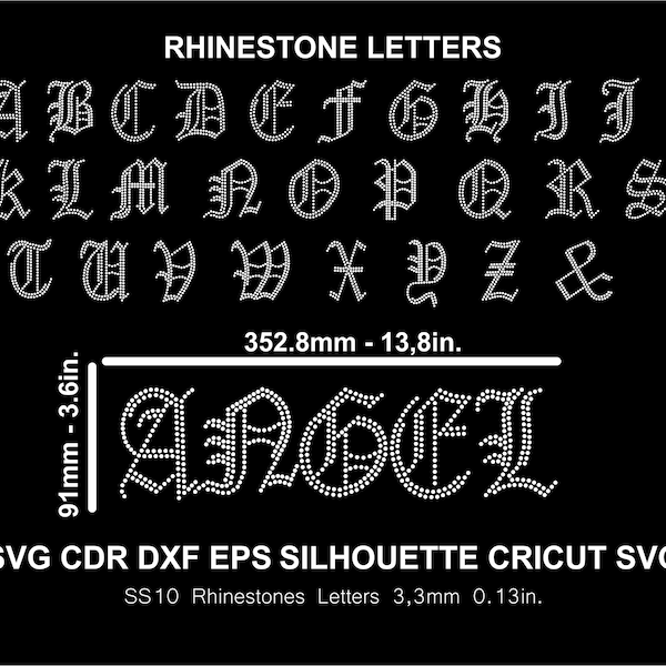 Rhinestone Old English Font Letters Alphabet Font Angel Silhouette Cricut Svg Cut Template Download Cutting Digital File SS10 Font