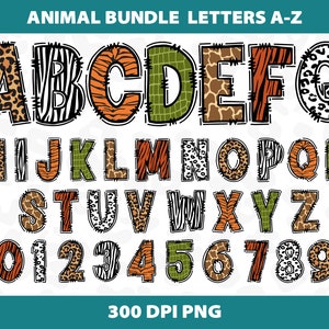 Animal Doodle Bundle Fonte Sublimação Safari Letras Alfabeto Leopardo Design Fonte Modelo Download Corte Arquivo Digital