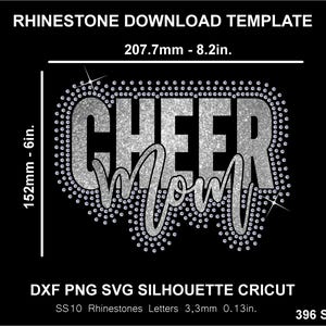 Cheer Mom Rhinestone and Htv Vinyl Template  Silhouette Cricut Svg Png Cutting Cheerleading Sweatshirt Download Digital File SS10 DTF & HTV