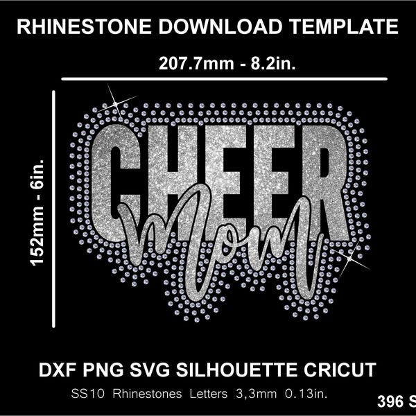 Cheer Mom Rhinestone and Htv Vinyl Template  Silhouette Cricut Svg Png Cutting Cheerleading Sweatshirt Download Digital File SS10 DTF & HTV