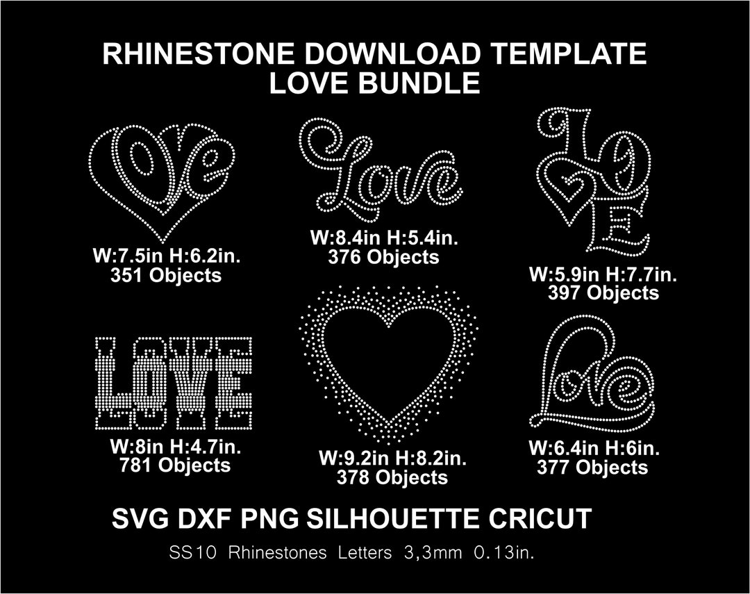 Rhinestone Love Templates Silhouette Cricut Svg Dxf Png Cut Template