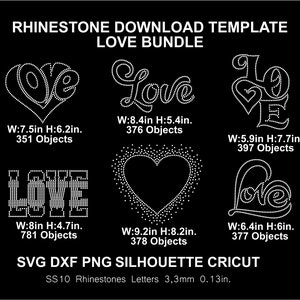 Rhinestone Love Templates Silhouette Cricut Svg Dxf Png Cut Template Download Cutting Digital File SS10