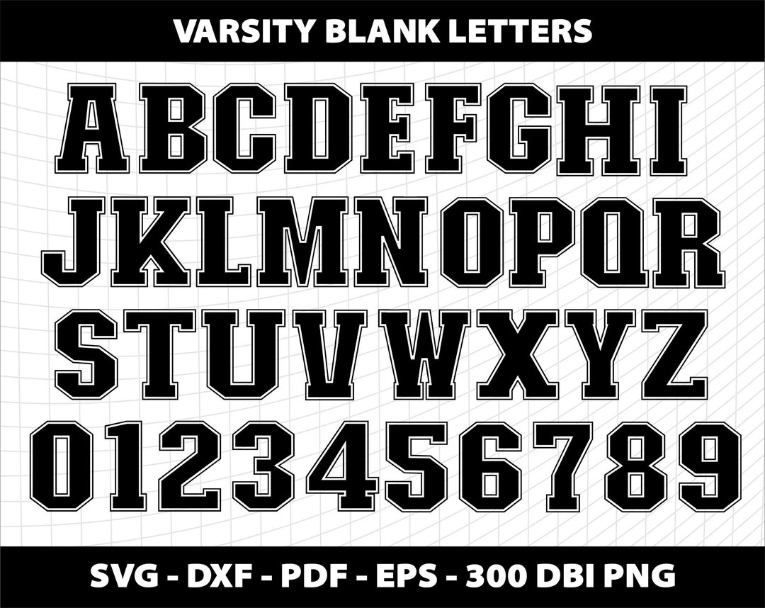 Varsity Blank Transparent Letters Sports Font Alphabet Sublimation Svg ...