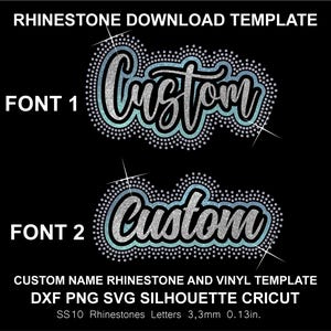 Diamantes de imitación y vinilo personalizados HTV DTF de dos capas. Agregue su texto, nombre, palabras, SVG, DXF, PNG, Cricut, silueta, plantilla, descarga de archivo digital SS10.