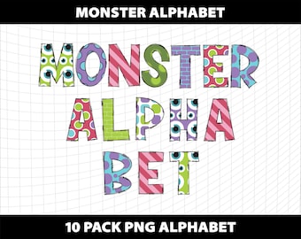 Monster Doodle Letters Alphabet Font Png Clipart Bundle Sublimation Birthday Party Design Download Digital File Printable Template