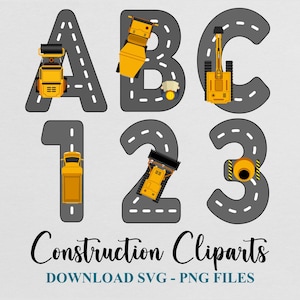 Letras del alfabeto de construcción, fuente Svg, PNG, clipart, imprimibles para Kidzone, sublimación, fiesta de cumpleaños, plantilla de guardería, descarga de archivo digital
