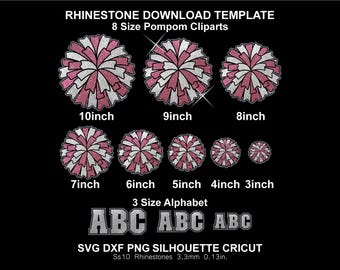 Cheer Pom pom Rhinestone and Htv Vinyl Template Shirt Sweatshirt Silhouette Cricut Svg Png Cutting Download Digital File SS10 DTF HTV Pompom