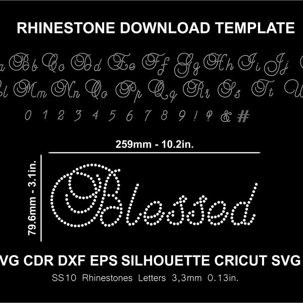 Rhinestone Font Letters Alphabet Blessed Cursive Handwrite Wedding Bride Font Silhouette Cricut Svg Template Download Digital File SS10 Font