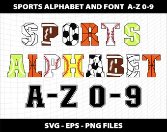 Sports Font Svg Alphabet Letters Sports Bundle font Svg Basketball Football Baseball Volleyball Soccer Tennis Softball Download Digital File