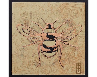 Bee Wall Art Bumblebee Lino Print Bee Lover Artwork For Living Room Copper Wall Decor Bee Gift For Nature Lover Bee Gift For Christmas