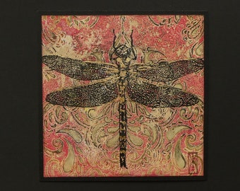 Dragonfly Wall Art For Living Room Dragonfly Lino Print Wall Decor Gold Insect Art For Entryway Gift For Lover Of Dragonflies