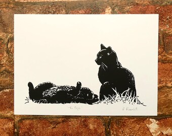 Black Cat Lino Print Original Cat Wall Art Cat Lovers Gift Minimalist Home Decor Unique Cat Artwork Gift for Cat Owner