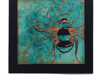 Bee Wall Art Bumblebee Lino Print Bee Lover Artwork For Living Room Copper Bee Boho Wall Decor Gift For Nature Lover Bee Gift For Christmas