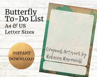 Butterfly To Do List Instant Download Botanical Task List Checklist For Traveller Printable Planner Study Organizer A4 And US Letter Sizes